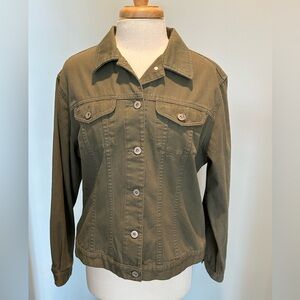 Eddie Bauer olive green button down jacket size Large please read description